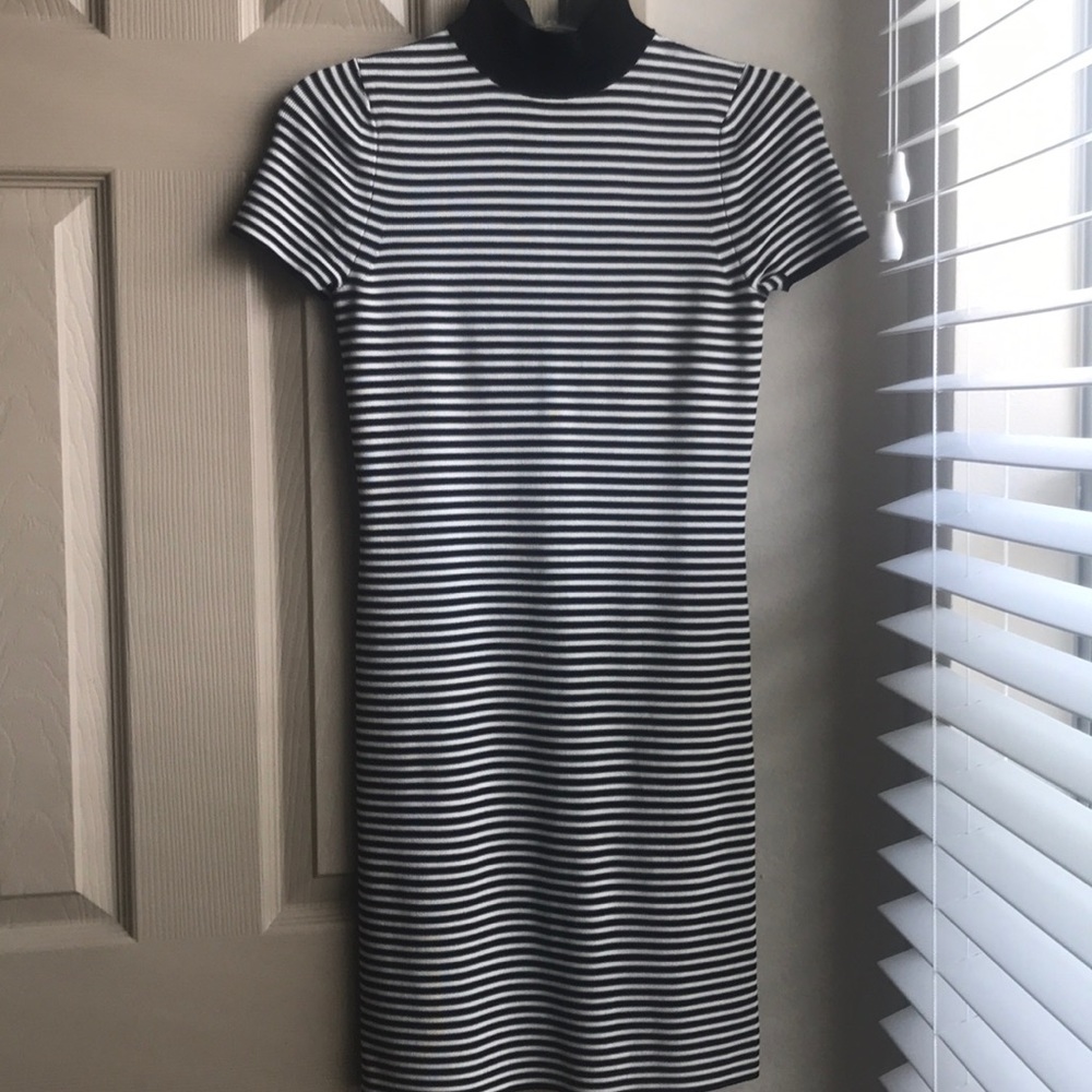 Striped Stretch Viscose Mock-Neck Dress